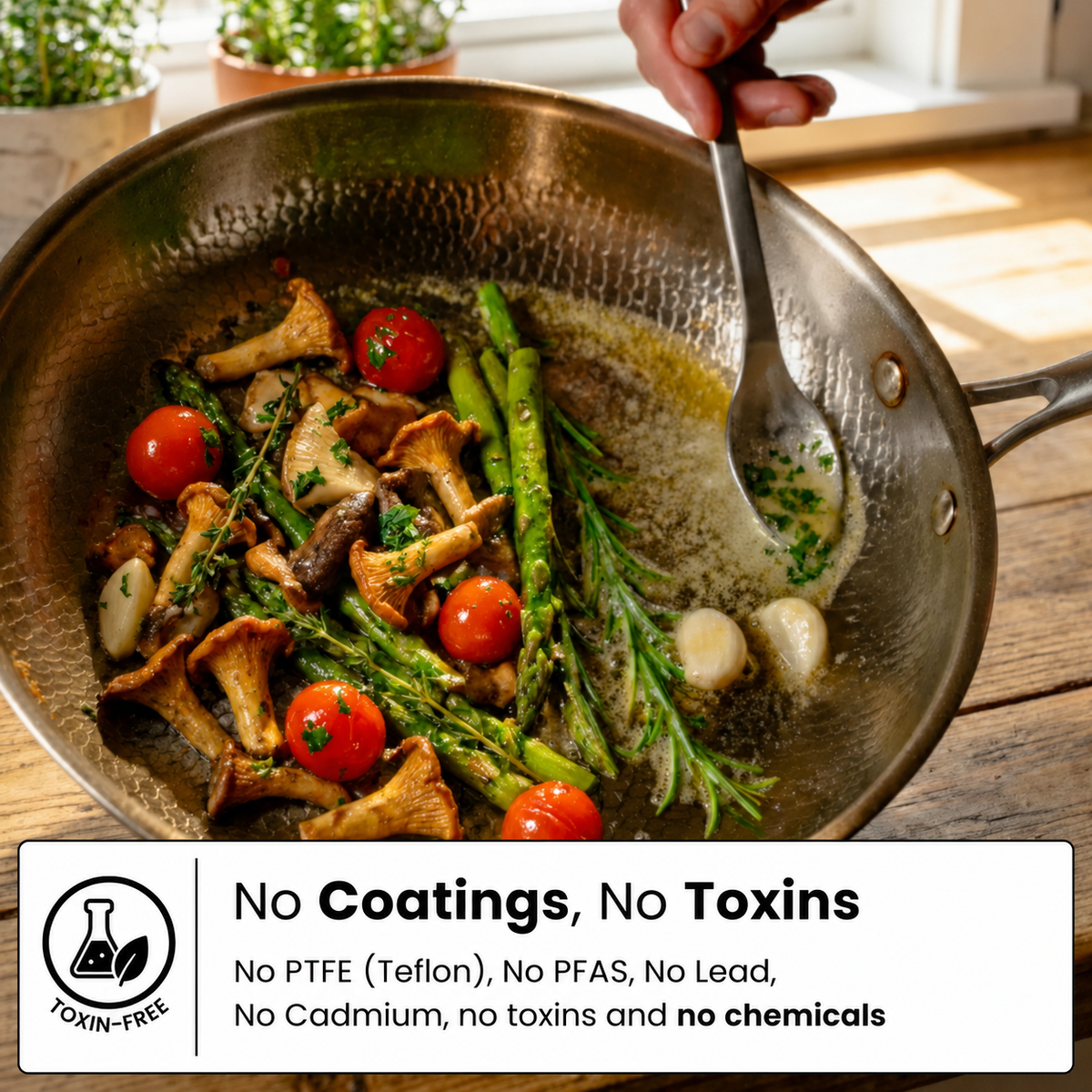 TitaniumPro Pan with vegetables, no coatings no toxins