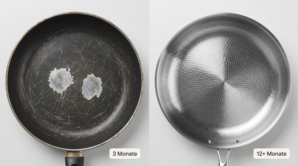 Comparison: Damaged Teflon Coating vs. Flawless Titanium Surface