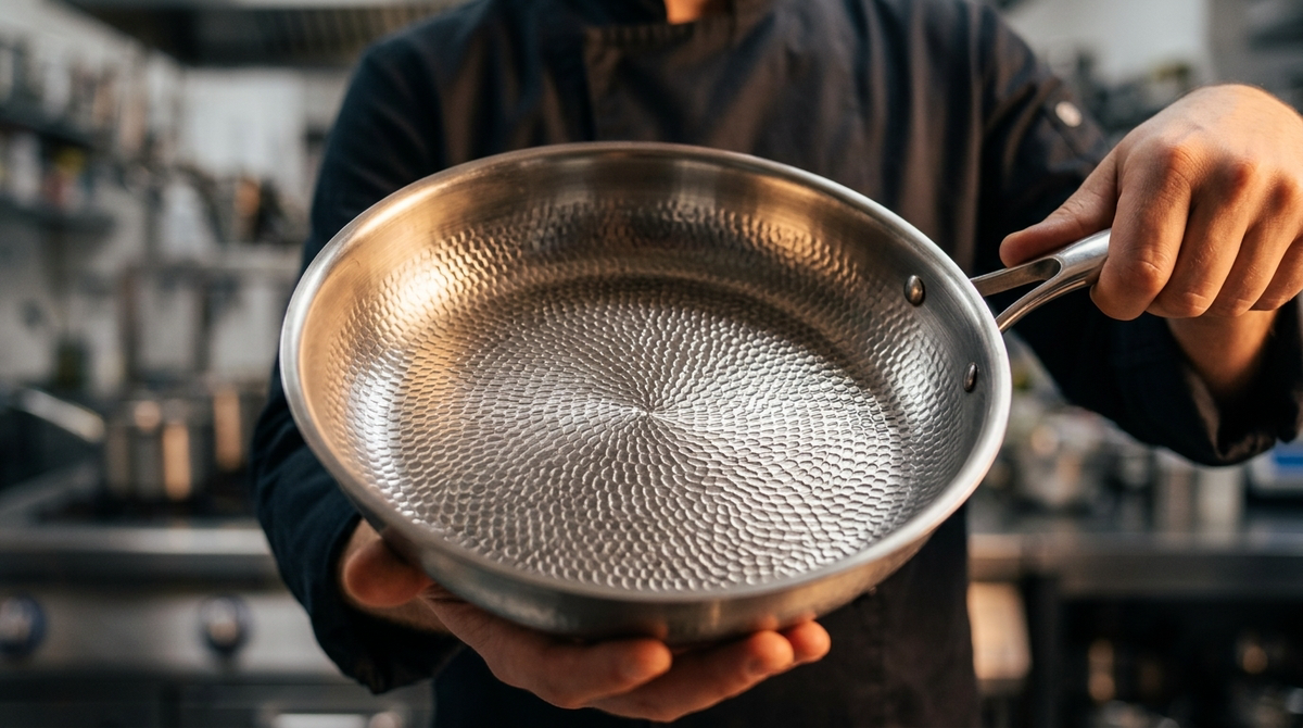 Comparison: Damaged Teflon coating vs. flawless titanium surface